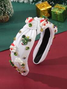 1pc Fashionable ChristmasBeaded, Pearl, Jewel Knotted Wide Headband, Holiday & Daily Wear Hair Accessory, Lovely Gift For Women ,Beauty ,Hair Hair Hoop ,Hairband For Women