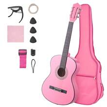 Classical Guitar, 38 Inch, Wood Classical Guitar Starter Kit For Beginners, With Nylon Strings, Gig Bag, Strap, Tuner, Extra Strings, Picks, Capo, Basswood, For Teenagers Adults Students, Pink - 38-inch Pink - 查看 8
