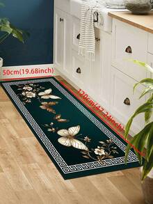 1 pieza Alfombra de cocina con patrón de mariposa y floral dorado, alfombra de lujo moderna absorbente y antideslizante para la cocina, alfombra de pasillo, decoración de cocina pequeña, alfombra para fiestas y reuniones en el hogar, felpudo de entrada interior, alfombra de cocina gruesa y cómoda sin olor, alfombra decorativa antideslizante para la cocina - Multicolor - Ver 15
