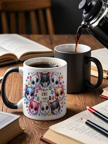 1 xícara de café de cerâmica de 11 oz - lavável apenas à mão, sem bisfenol A, isolada, reutilizável, xícara de café com estampa de gato fofo, adequada para vários usos - presente perfeito para entusiastas de gatos no Natal, Ação de Graças, Dia dos Namorados, Dia dos Pais e Dia das Mães