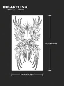 INKARTLINK 哥特暗黑现代风格临时纹身贴纸，六翼天使图腾，防水贴纸，可持续1-2周，适合前卫、暗黑风格的夜店装扮 - 查看 4