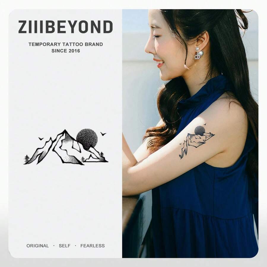 1pc Mountain Moon Hidden Feelings Herbal Tattoo Stickers, Korean Style, Y2K, Kpop, Waterproof & Sweat-Proof, Long-Lasting