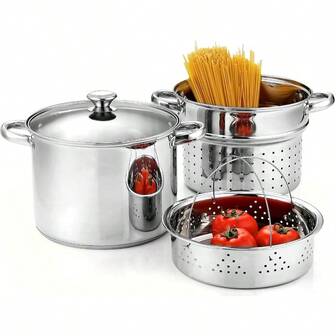 4Piece 8 Quart Multipots Stainless Steel Pasta Cooker Steamer