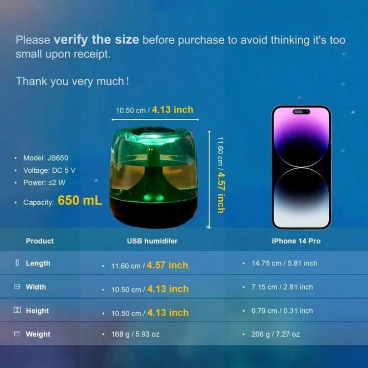 迷你650毫升空气加湿器精油家用卧室香薰机，带彩色夜灯，USB接口，便携式加湿器精油香薰机，带彩色灯光 - 淺綠色 - 查看 3