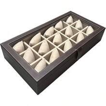 Caja para Relojes en Piel Genuina. Amplios compartimentos para guardar hasta los relojesás grandes. Elegante estuche, organizador, relojero, joyero (9 Relojes, Chocolate) - 6 relojes y mancuernillas, chocolate - Ver 21