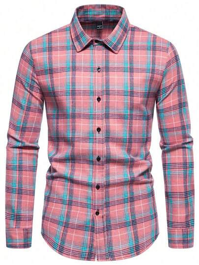 Camisa casual de manga larga con botones delanteros y estampado de cuadros rojos, para el otoño