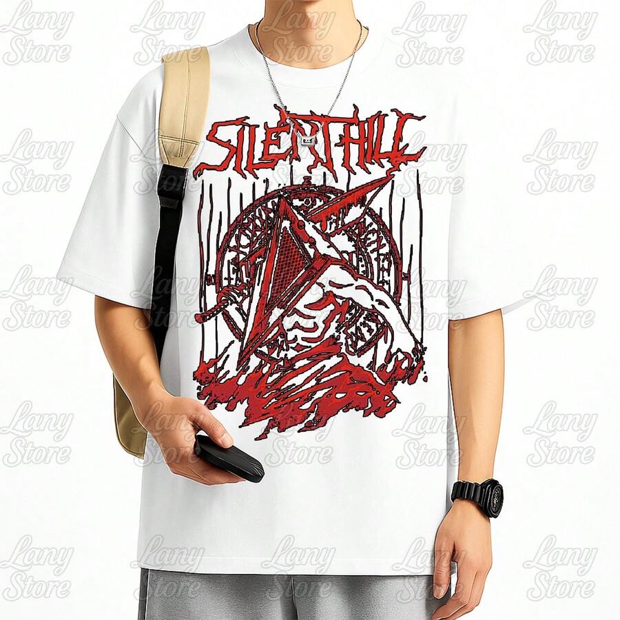 Silent Hill T-Shirt - Video Game, Electronic Game, Fiction, Horror, Fear, Geek, Unisex, Men's/Women's, 100% Cotton, Top Premium Streetwear, New Release, Immediate Shipping, Various Colors!! Plus Size - 黑色金字塔 - 查看 1