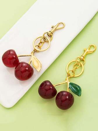 1pc Resin Cherry Keychain Accessory, Fashionable Bag Charm, New Cherry Bag