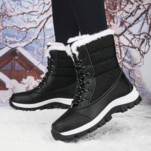 女士户外运动靴，保暖内衬，加厚保暖，防水防滑，耐穿雪地靴，高帮，冬季新品 - 黑色 - 查看 2