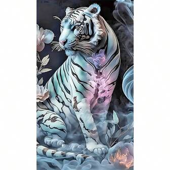 Kit de pintura de diamantes 5D DIY: Tema animal - Tigre blanco con diamantes, material acrílico (PMMA), formas de diamantes redondos, perfecto para decoración de pared y regalos