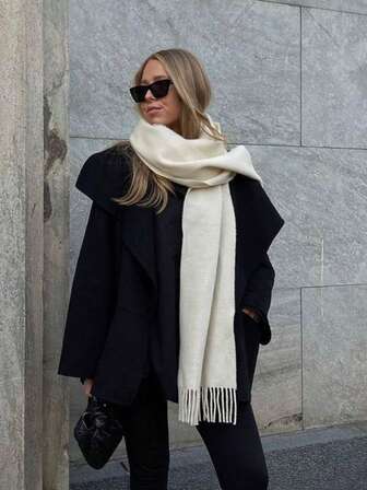 1pc Women's Minimalist Solid Color Faux Cashmere Scarf, Collegiate Style Shawl, Suitable For Seasonal Transition, Daily Wear, Windproof And Warm, Autumn For Dress