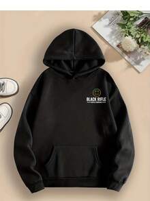 Women'S Casual Double-Sided Graphic Hoodie - Cozy Fleece-Lined Pullover With Kangaroo Pocket, " RIFLE COFFEE COMPANY" Design, Long Sleeve, Fall/Winter Wear, Casual Wear Hoodie | Relaxed Fit Hoodie | Plush Lined Hoodie - 黑色 - 查看 3