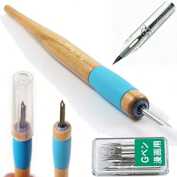 Tachikawa Comic Pen Nib Holder T40 + Zebra Comic G Model Chrome Pen 10 Nibs(PG6CCK)