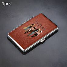 Pattern Thick Cigarette Box, Black And Brown Leather Texture, Can Hold 20 Cigarettes, Each Box Has A Rubber Strap Fixed Ultra-Thin Flip Design, Fashionable And Creative Moisture-Proof And Pressure Resistant Portable Cigarette Box - Multicolor - View 10