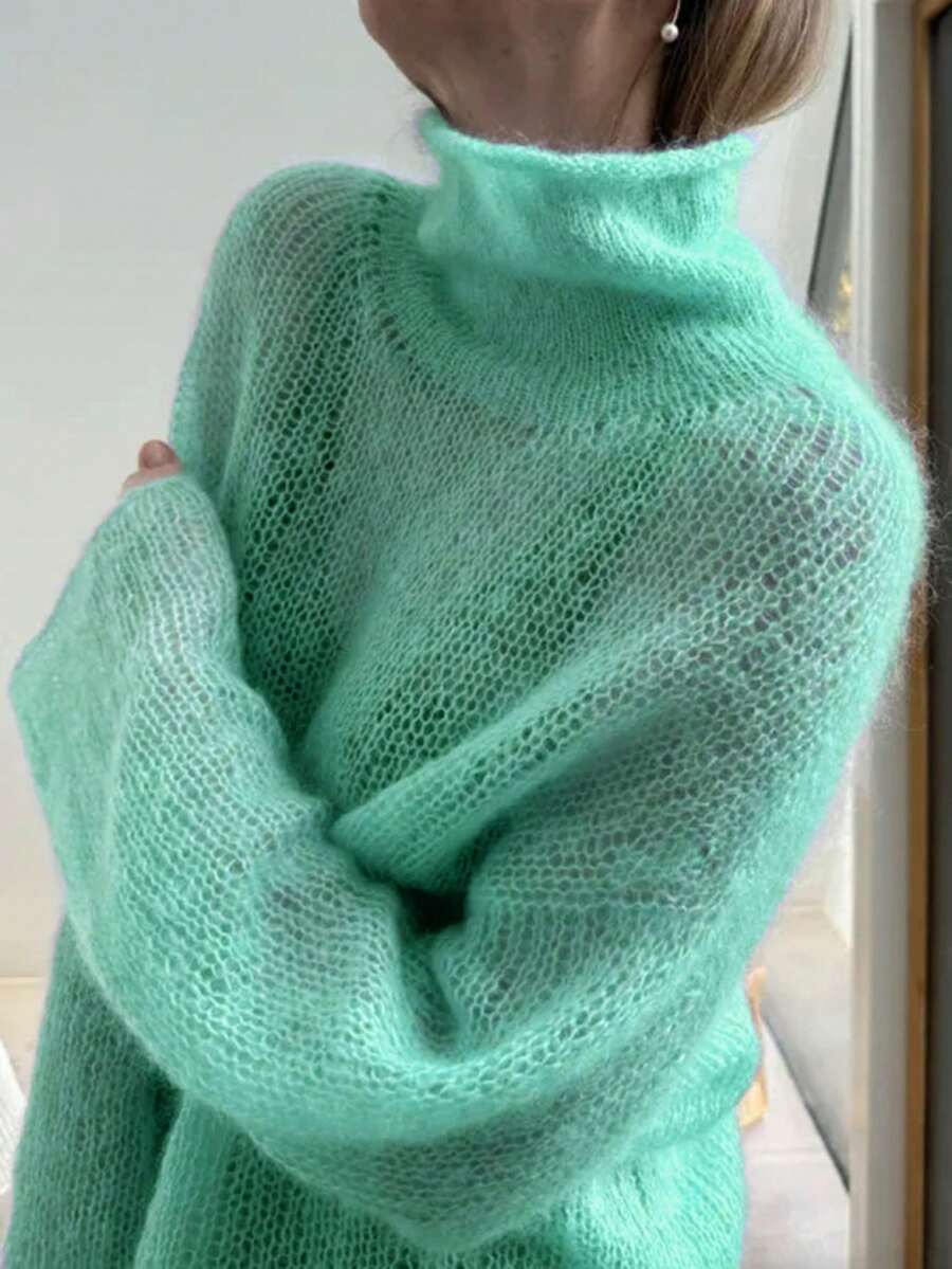2025新款女装秋季服饰，适合春夏穿着或叠穿，搭配纯色轻薄柔软休闲日常通勤套头毛衣，长袖 - 薄荷藍 - 查看 1