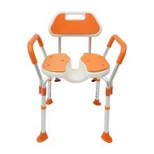 Duschstuhl, Höhenverstellbarer Duschstuhl mit Rückenlehne, Armlehnen, Badestuhl für Senioren, Schwangere Frauen, Behinderte - Orange - Übersicht 9