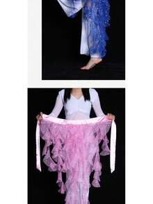 1件装女士肚皮舞臀巾裙，带流苏下摆和腰带，波浪裙 - 彩色 - 查看 3