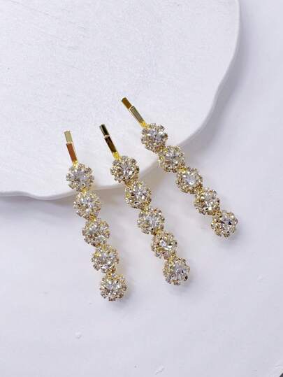 3 قطع طقم مشابك شعر معدنية فاخرة مزينة بالراين