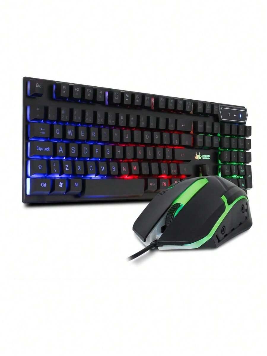 Semi-Mechanical Gaming Keyboard Kit With RGB LED Multimedia Lighting And 3-Button Laser Mouse, USB 2.0 - 彩色 - 查看 1