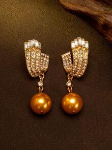 Conjunto de collar y aretes de perlas doradas, conjunto de joyas de lujo vintage con rhinestones y perlas, collar de perlas + aretes de perlas, conjunto de joyas de alta gama para eventos formales. Conjunto de joyas de perlas doradas y rhinestones con estilo vintage, accesorios de fiesta únicos para ocasiones formales: en galas occidentales de alta gama, cenas benéficas vintage, este conjunto de joyas de perlas doradas y rhinestones proporciona un aspecto lujoso y retro-chic, combinado con un vestido de noche de terciopelo o un vestido largo dorado.