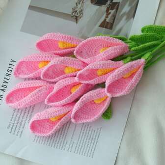 1/3/6/10pcs Handmade Crochet Calla Lily Flowers. Artificial Flowers, Yarn Flowers. Suitable For DIY Floral Bouquets, Graduation Gifts, Mother's Day Gifts, Home Decor For Restaurant, Living Room, Bedroom, Party, Wedding, Outdoor. Suitable For Spring/Summer Decoration, Christmas, New Year, Valentine's Day, Mother's Day, Thanksgiving, Harvest Festival, Housewarming, Wedding And Other Celebrations