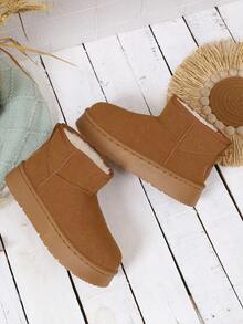 女士新款短筒加厚底保暖雪地靴，时尚防滑耐磨，保暖防风，冬季必备雪地靴，毛绒靴 - 駝色 - 查看 7