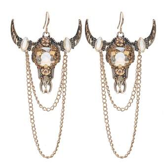 1pair Women's Ox Head Fringe Earrings, Gothic Chain Drop Dangles For Christmas Halloween Party, Dark Bohemian Gift