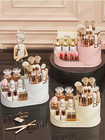 1pc Cosmetics Storage Box Desktop Advanced Makeup Brush Dressing Table Skincare Shelf Rotating Pen Holder Storage Rack Desktop Cosmetics Storage Rack