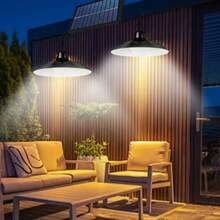 2 Cabezas de lámpara Luz colgante LED alimentada por energía solar, Luz colgante exterior de cabeza única o doble, IP44, Bombillas LED adecuadas para uso en terrazas, pequeños pabellones, cabañas y decoración de campamento, Iluminación exterior | Luz colgante LED redonda | Iluminación - luz blanca - Ver 2