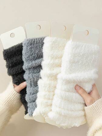 1/2/4 pares de calentadores de piernas gruesos y cálidos para mujer, versátiles para otoño/invierno, calentadores de pierna/rodilla/tripulación altos de moda minimalista