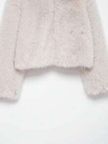 山茶花新款秋冬女装时尚休闲简约仿毛皮效果拉链外套 - 米色 - 查看 9