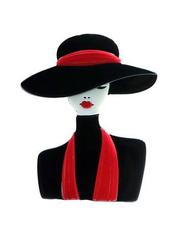 1pc Handmade Acrylic Vintage Elegant Girl With Hat Brooch, Retro Badge Pin