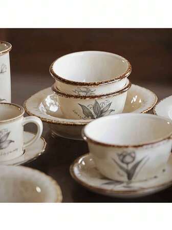 [Vintage Floral Ceramic Bowl] Vintage Ceramic Bowl | Floral Breakfast, Oatmeal, Yogurt Dessert, Salad & Soup Dish For Festive Gatherings, Parties, Restaurants, Weddings