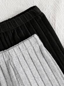 2pcs/Set Girls' Solid Color Elastic Waist Ribbed Leggings - Multicolor - View 4