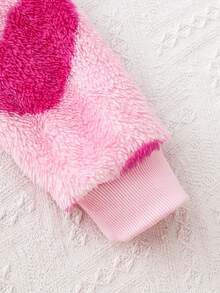 Conjunto de sudadera de cuello redondo con estampado de corazón y pantalones acampanados de unicolor suave para niñas, otoño/invierno - Rosa - Ver 4