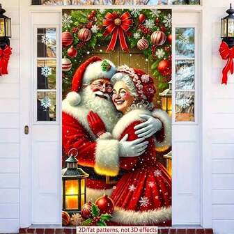 Santa & Mrs. Claus Festive Door Curtain - Perfect For Christmas, Birthday Parties & Holiday Decorations, Polyester,