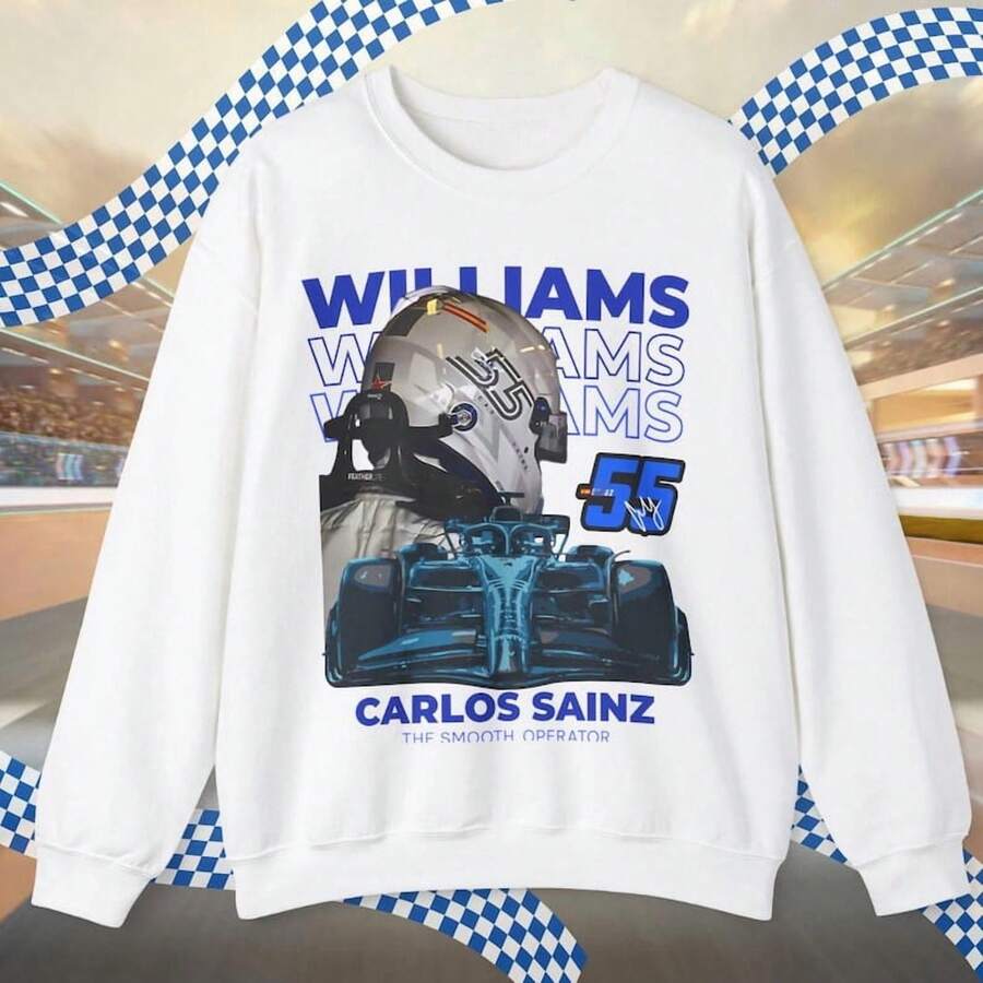 Carlos Sainz 55 Smooth Operator Sweatshirt, Racing Fan Apparel, Gift For Motorsport Fans, F1 Apparel, F1 Car Sweater, Sainz 55 Sweatshirt - White - View 1