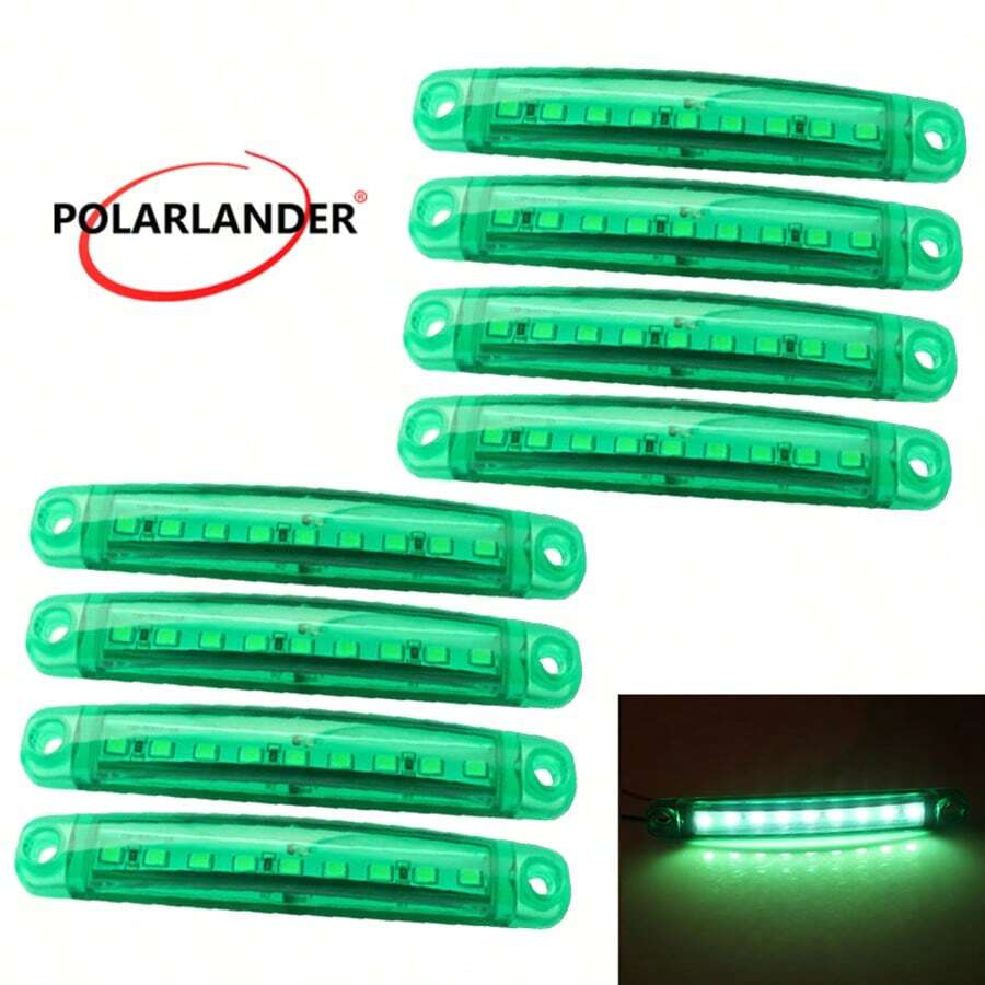Green Light 8pcs 9led Long Bright Wide Voltage (12-24V Universal) 1Wx9 Truck Side Light 3030 Lamp Beads - 綠色 - 查看 1