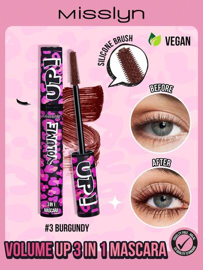  MISSLYN 丰盈三合一睫毛膏，持久纤长，轻盈配方，含染色仿生纤维，令稀疏睫毛瞬间浓密丰盈，可水洗配方，品牌美妆，面部彩妆，女士及女孩适用，冬季必备，Y2K 潮流之选，时尚百搭，生日礼物佳选，情人节礼物，派对必备，新年礼物，最佳颜色，纯素且无动物实验