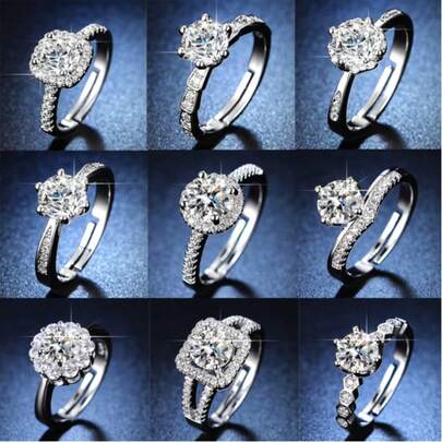 1pc Inlaid Ring, 925 Silver Jewelry, Fashion Luxury Zirconia, Adjustable Open Ring, Shiny Palace Style Copper