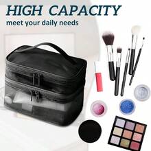 1pc Nylon Single/Double Layer Mesh Bag Travel Portable Toiletry Bag Large Capacity Makeup Organizer - Multicolor - View 4