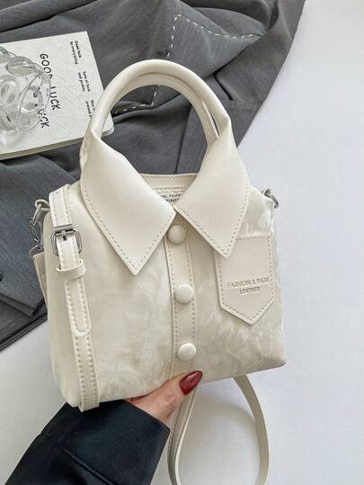 1 pieza Bolso de mano beige, nueva moda de otoño/invierno, bolso de mujer de diseño asimétrico de unicolor de PU, con asa de hombro y bandolera