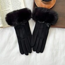1 Pair Elegant Lady's Windproof Touchscreen Gloves, Thick Thermal Lined Suede Fabric, Suitable For Autumn/Winter, Cycling - Multicolor - View 11