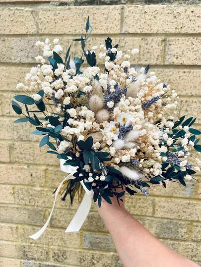 1束混合满天星、满天星、兔尾草和宝石草的天然花束，适合桌面花瓶、婚礼、新娘花束、家居/办公室装饰、派对