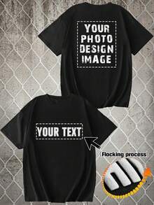 DIY Custom Unisex Personalized T-Shirts With Flocking Printing, Requiring High-Resolution Photos Of Lover Friend Pet Logo, Graphic Tee - Black - View 1