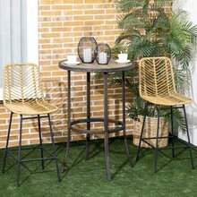 HOMCOM Set Of 2 Bar Stools With Backrest, Boho Design, PE Rattan, Includes Footrest, 42.5 X 52 X 102, Yellow + Black On The Site - 1 - View 2
