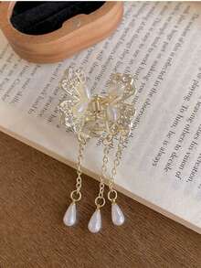 1 szt. Błyszcząca spinka do włosów z kokardką i perłowym motylem, uniwersalna, wysokiej jakości letnia ozdoba do włosów, zimowa spinka do włosów z motywem spinek