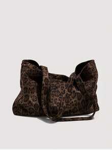 Leopard Print Large Capacity Tote Bag, Women's Fashion Shoulder Bag, Commute & Travel 2-In-1, Handbag, Underarm Bag, Casual Versatile Style - Coffee - View 5