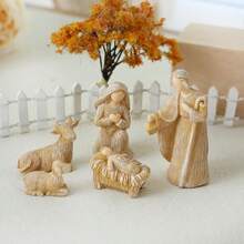 10件套迷你圣诞马槽摆件，守护场景装饰，祈祷祭坛微缩景观装饰，树脂手工艺术品，复活节礼物，家居桌面装饰，户外庭院门廊装饰 - 棕色 - 查看 5