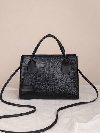 Fashionable Solid Color Crocodile Texture Handbag, Large Capacity Stylish Women's Bag, Suitable For Shopping, Wallet, Daily Use, Young Women, College Students, Newlyweds, Office Workers. Ideal For Office, University, Work, Business Events, Commuting